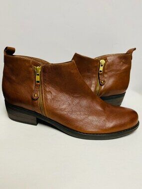 Eric Michael London Style Cognac Brown Leather Ankle Boots Size W 8.5 EUR 39